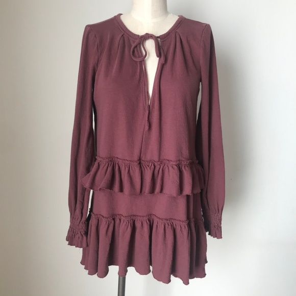 Free People Dresses & Skirts - Free People Beach Burgundy Ruffle Midi Dress